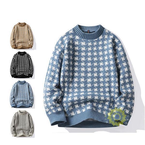 ニット セーター メンズ ニット ビッグシルエット チェック柄 セーター ファッション 秋服 秋 秋冬 メンズファッション 秋冬 秋物 ニット