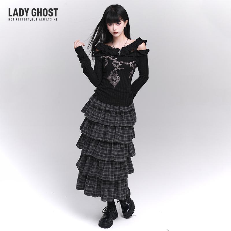 ティアードスカート ロング レディース ボトムス ガーリー マキシスカート シック チェック ファッション 春秋 ブラック グレー