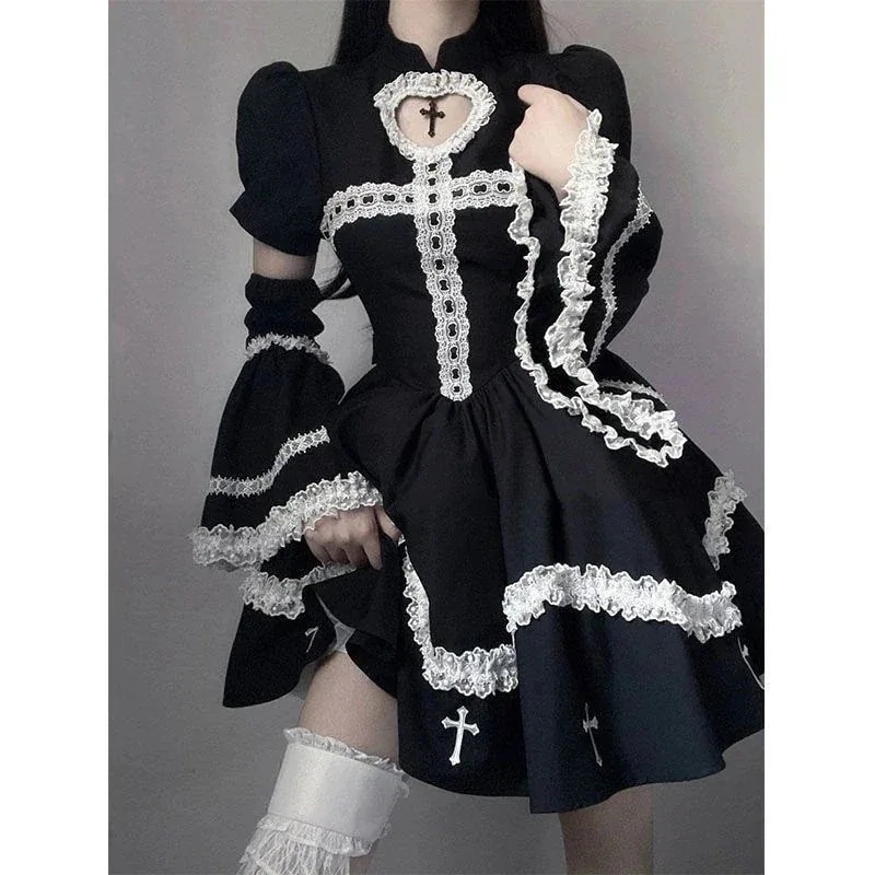 大人気 ロリータメイド服コスプレゴスロリかわいいウィッグハロウィンワンピース着脱可能スリーブの新作スカートワンピース かわいい