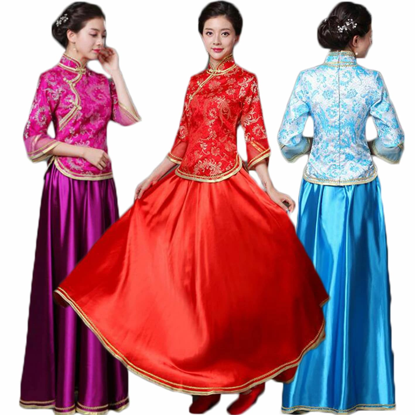 レディースチャイナドレス 中華風衣装 コスチューム 華流 古典ダンス衣装 七分袖 花柄 舞台衣装 中華風 華流 団服 チャイナボタン 舞台衣裳 合唱 舞台パフォーマンス イベント 新年会 忘年会 余興