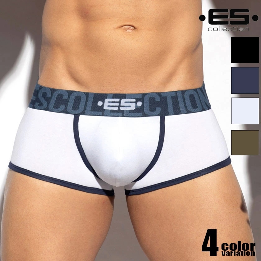 ボクサーパンツ メンズ EScollection/イーエスコレクション WHITE COTTON TRUNK コットン 綿 ローライズ 立体縫製 ボクサーパンツ 男性下着　メンズ　パンツ