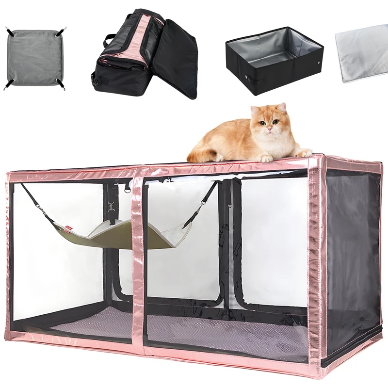 猫ショーケージ透明3Dディスプレイシェルター猫展示用ハンモック折りたたみ式グリッターボックス付き