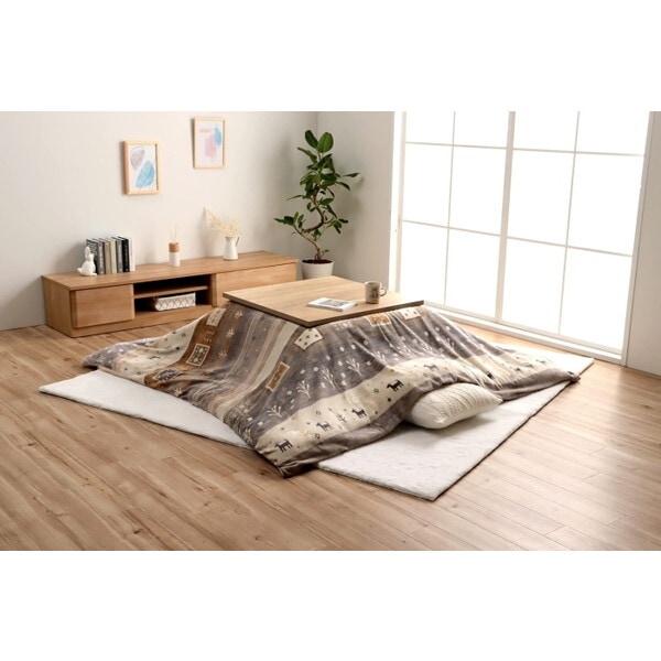 1171980138060 こたつ布団 カバー 正方形 洗える ギャッベ柄 グレー 約 195×195cm メーカー直送