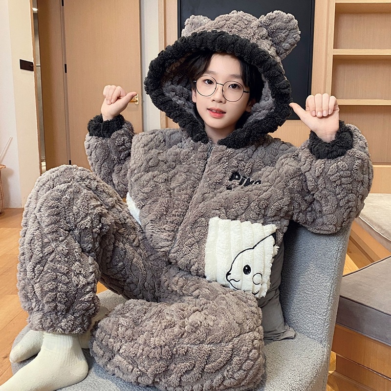 キャラクター子供パジャマ男の子冬厚手男の子サンゴ絨毯三重綿冬加絨毯部屋着