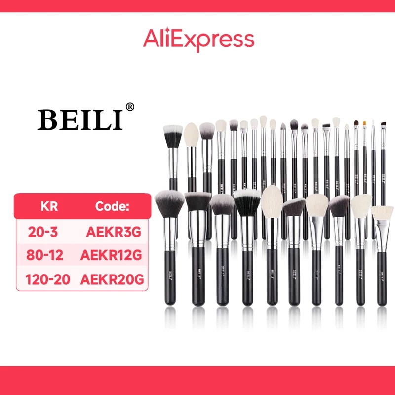 納期21日～Beili-プロのメイクアップブラシセット天然ヤギの髪ファンデーションパウダー輪郭アイシャドウ黒