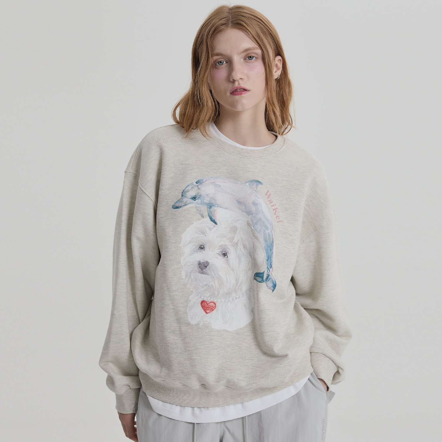 Watercolor Puppydolphin Jumping Sweatshirt OATMEAL