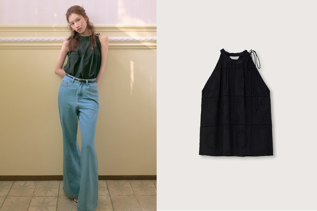 [TWICE SANA] LILA halterneck ribbon シャツ_black