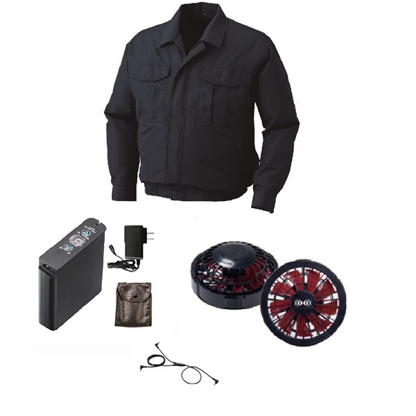 ポリエステル製長袖 空調服 [ファン色：BKRD NB L] 撥水