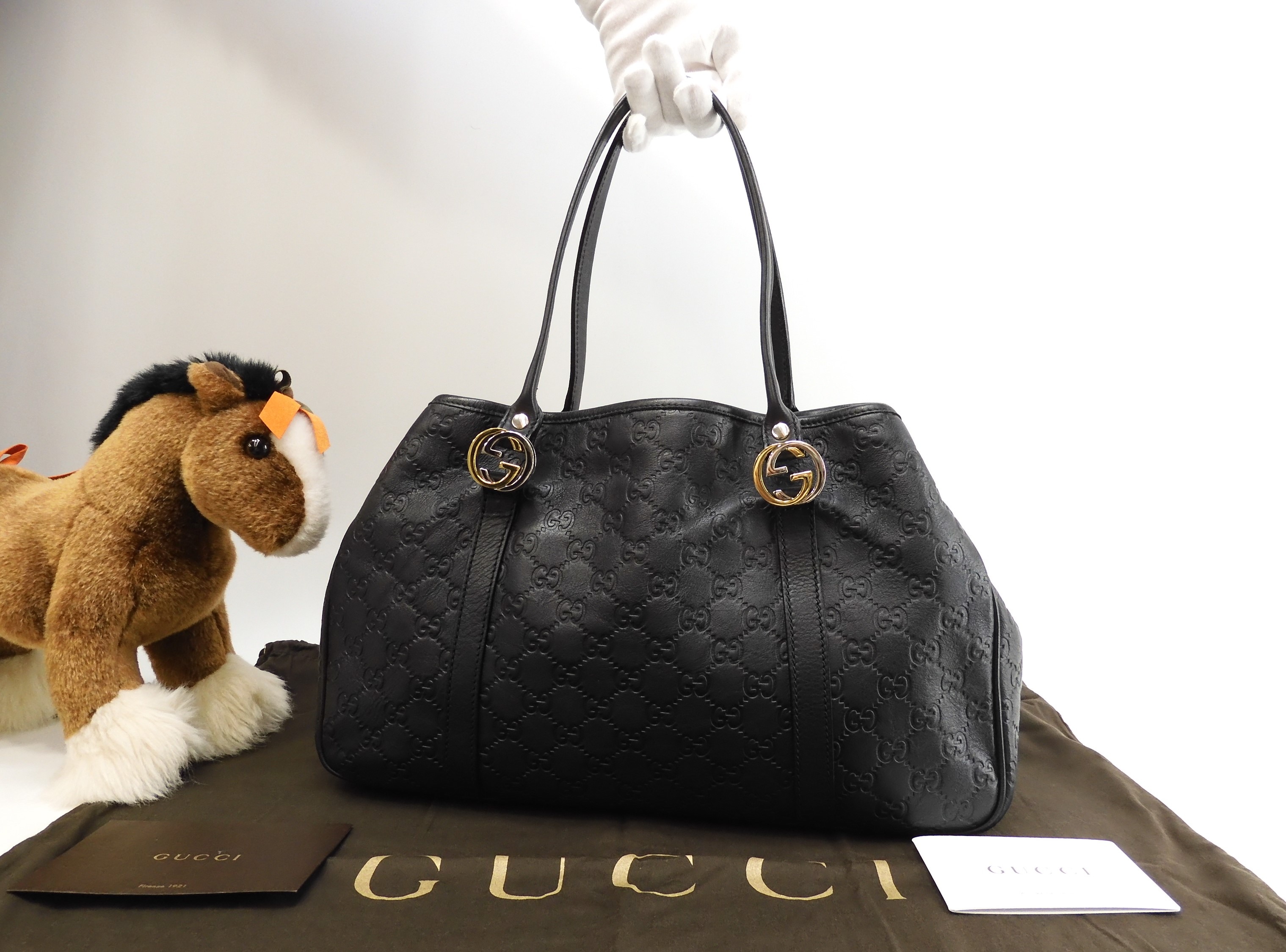 GUCCIトートバッグ シマ レザー黒 ハンドバッグ ショルダーバッグ 美品@ 12