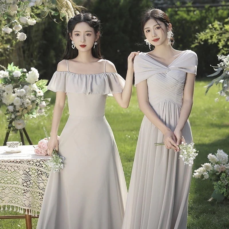 2024新しい薄いグレーのドレス卒業公演のドレス女性のロングドレス