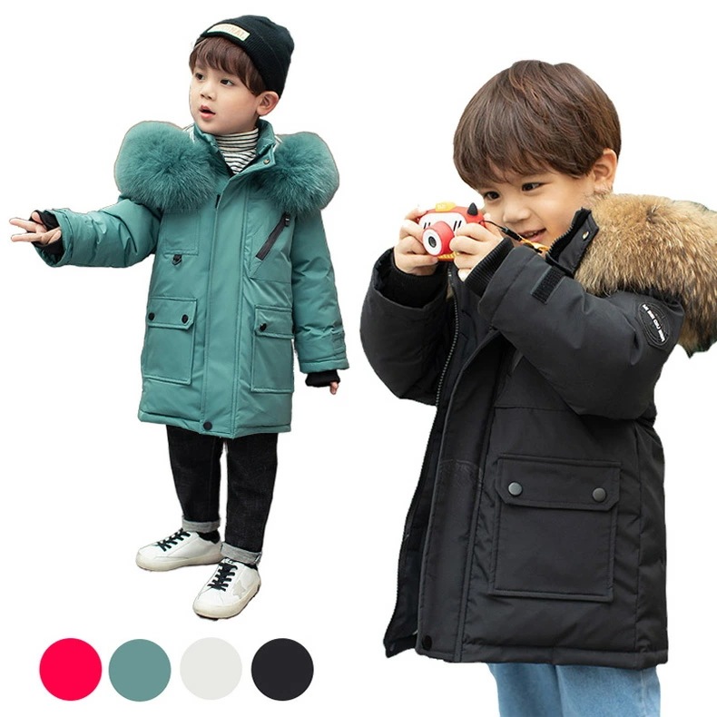 ロング丈 ダウンジャケット ダウンコート 子供服 キッズ 男子 フード付き アウター ブラック 韓国こども服 冬 防風 暖かい ファッション グリーン 黒 レッド ベージュ 原宿風 ゆったり トップス