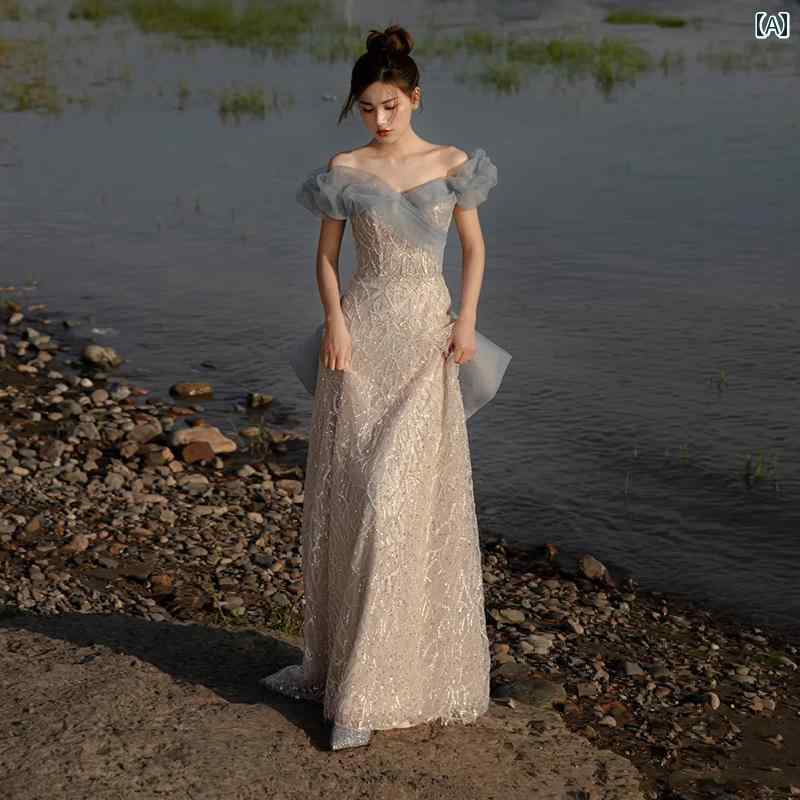 ドレス　パーティー　レディース 女性用 ワンショルダー イブニングドレス 2025新 スタイル パーティー 高級 スパンコールドレス トースト ドレス