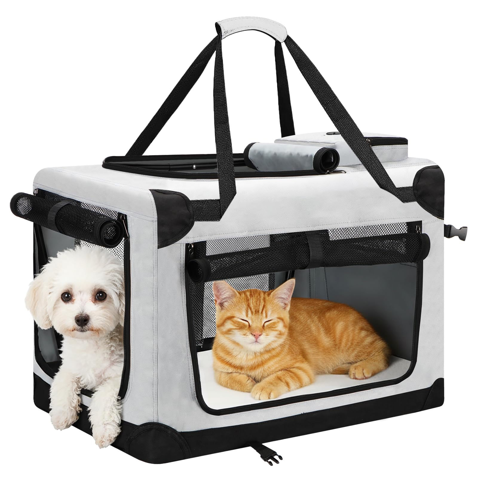 犬 猫 ペットキャリー バッグ ソフトクレート ケージ 小中型犬 大型猫【15kgまで猫犬兼用·大容量·5面メッシュ·折りたたみ式】キャリーケース 省ペース 持ち運び便利 軽量 収納ポケット付き 通