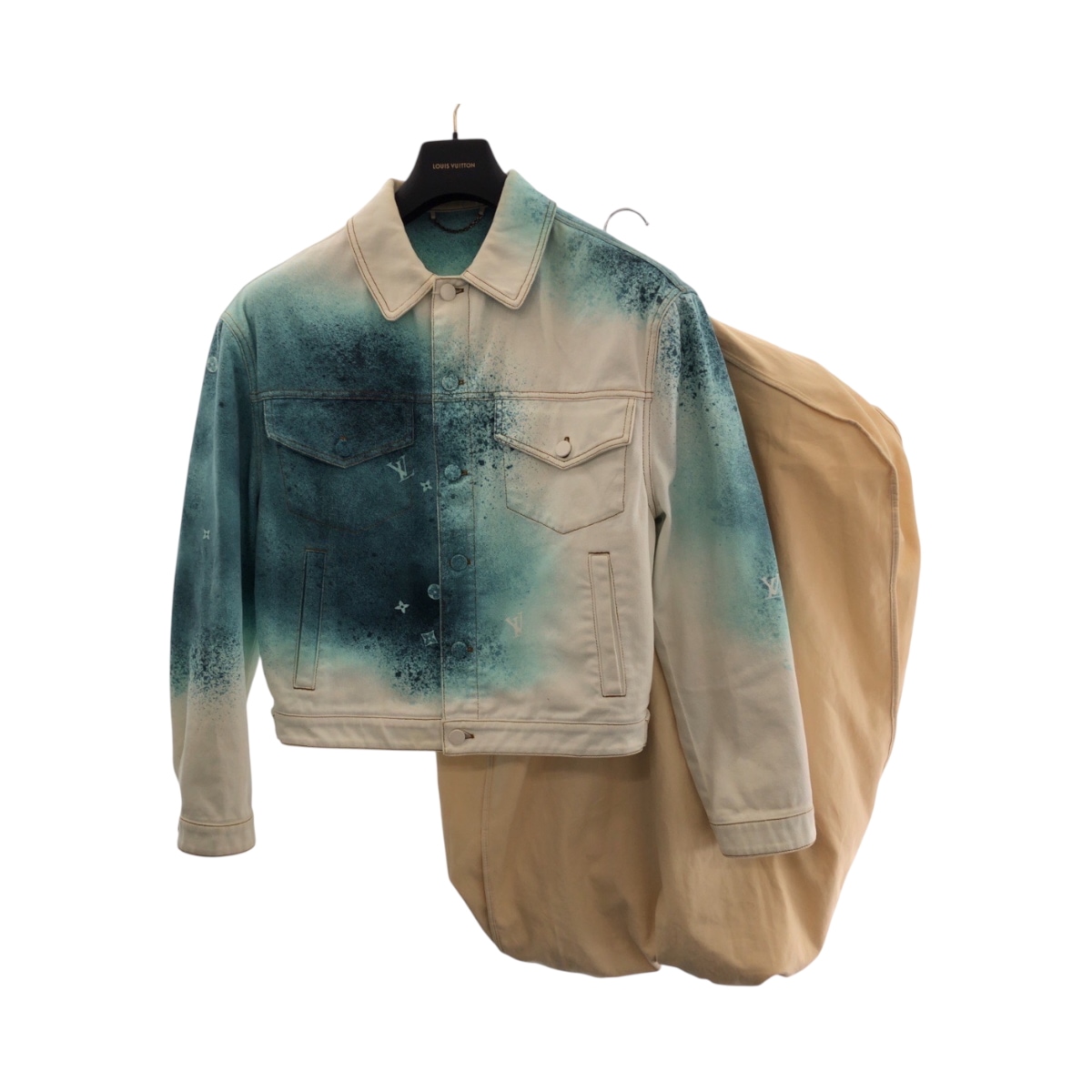 モノグラム スプレーペイント サイズ46 ホワイト グリーン シルバー金具 コットン RM231M デニムジャケット ジーンズ メンズ 500079