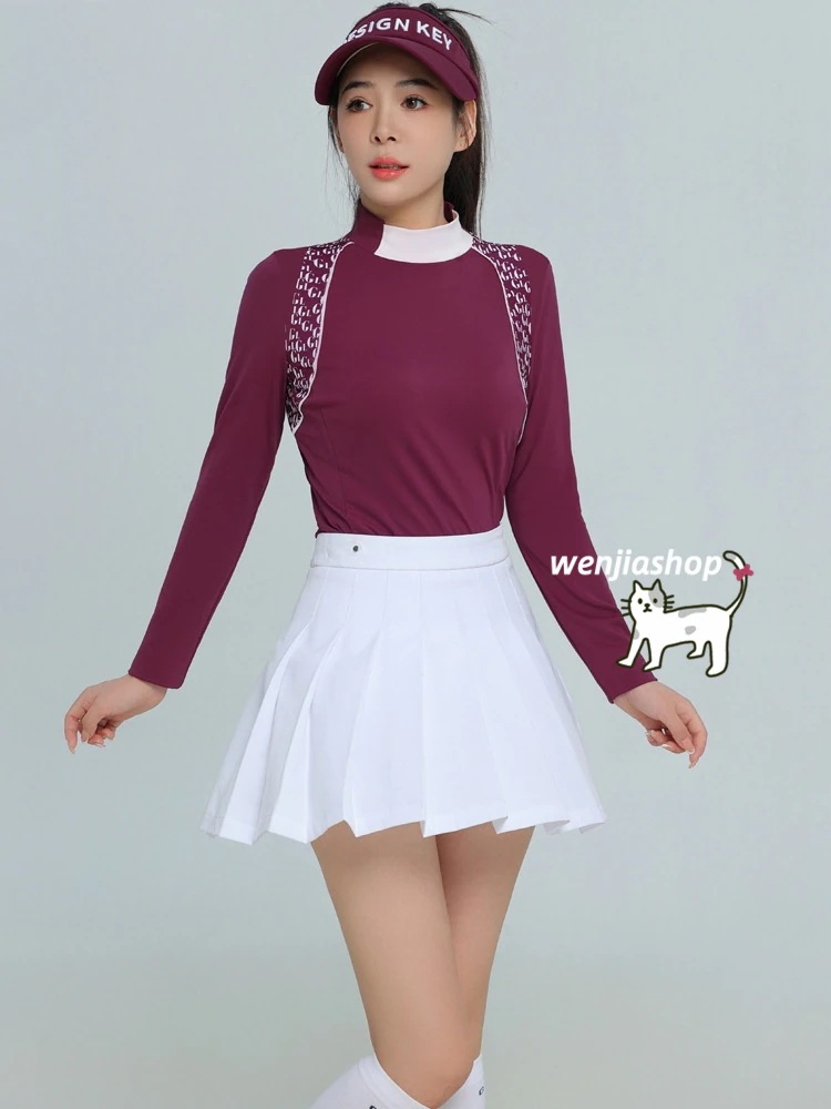 ゴルフウェア 秋冬 春秋 上下セット レディース スポーツウェア Tシャツ 長袖 プリーツスカ スカート ミニスカート セットアップ 秋服 女性 テニスウェア 速乾 韓国風