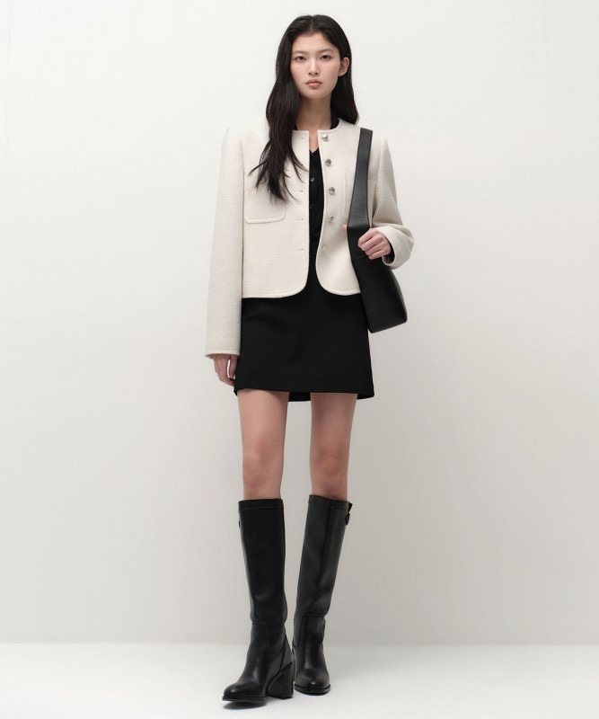ウーマンズウールブレンドテリーブックルツイードジャケット[アイボリー]