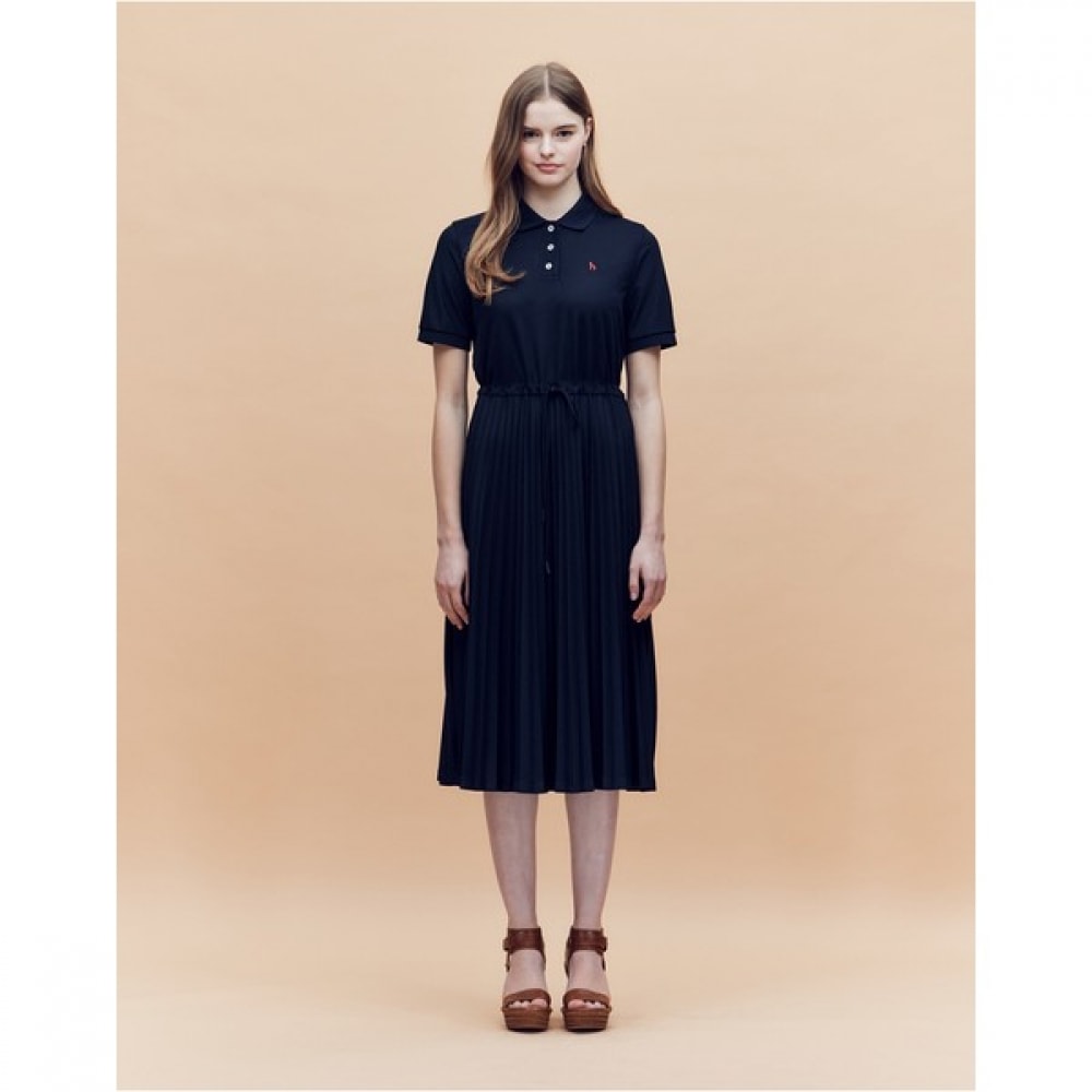 [ヘッジズレディース] 25SS プリーツミックスピケショートスリーブドレスネイビー HSDR5BC35N2 23,326円