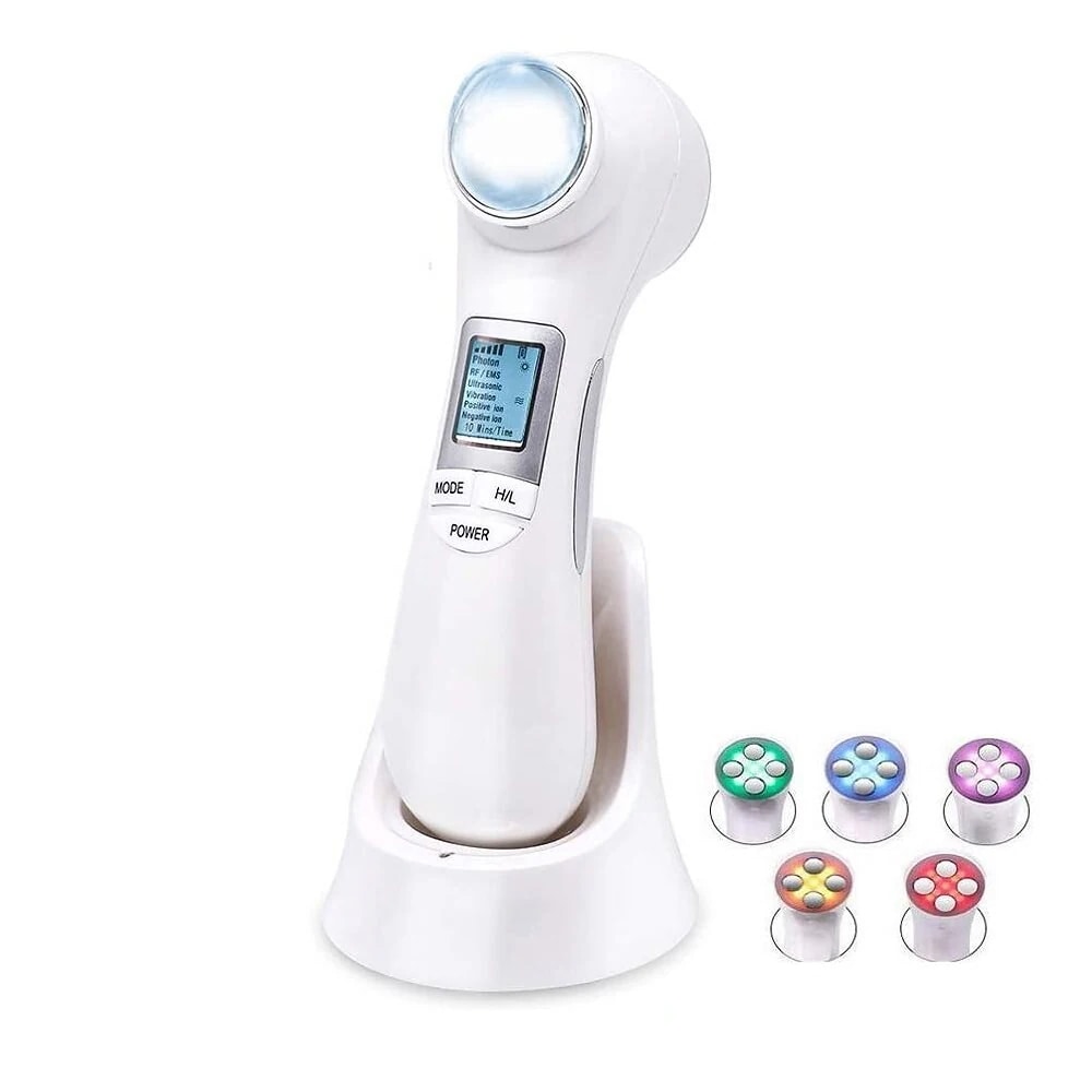 超音波美顔器 LED美顔器 1台6役 振動マッサージ 光エステ美顔器 EMS微電流 RFラジオ波 温熱 イオン導入 イオン導出 振動 高周波 6種LED光エステ 目元使用可 自宅エステ 男女兼用 クレ