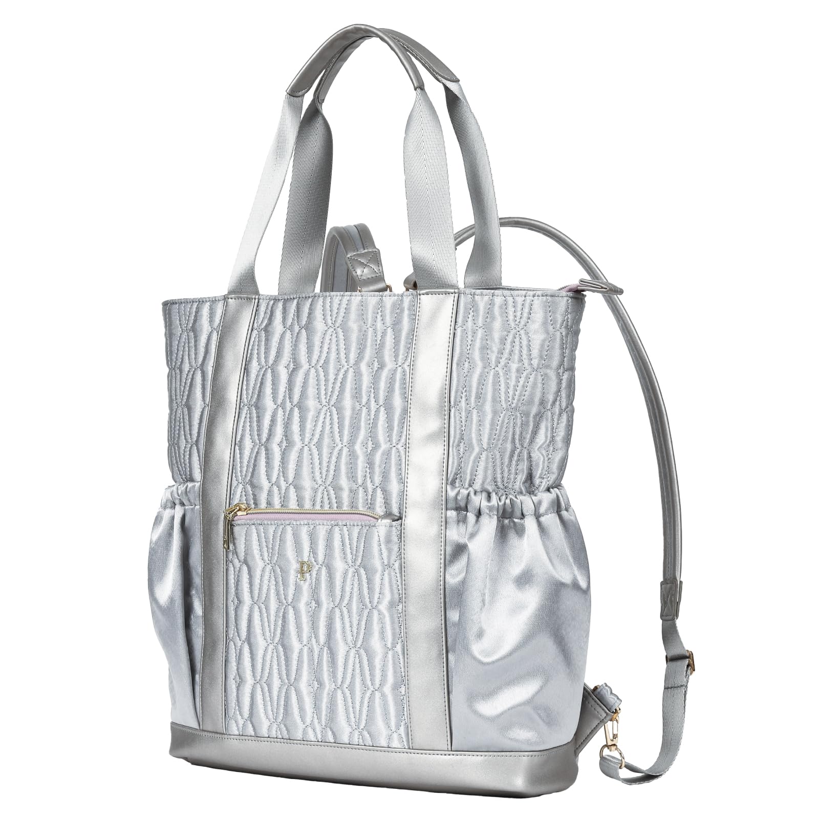 [PIPOCCHI] 元営業マンが作ったショルダーバッグ になる リュック レディース 2WAY 軽量 15ポケット A4 大人[ピポッチ キルティング] 黒シルバーローズ (シルバー)