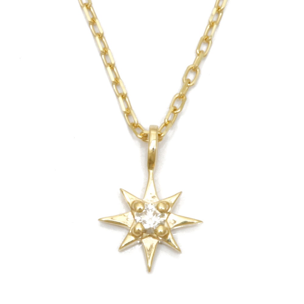 日本製 一粒 星 スター オクタグラム 八芒星 ネックレス 新品 レディース 0.02ct ダイヤモンド K10ゴールド 10金

 ネックレス