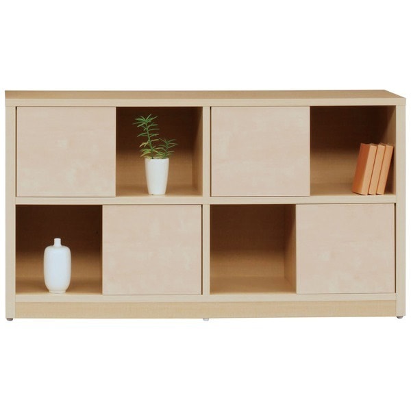 オープンシェルフ/収納棚 [幅144cm/ナチュラル] 扉付き 日本製 [完成品 開梱設置]