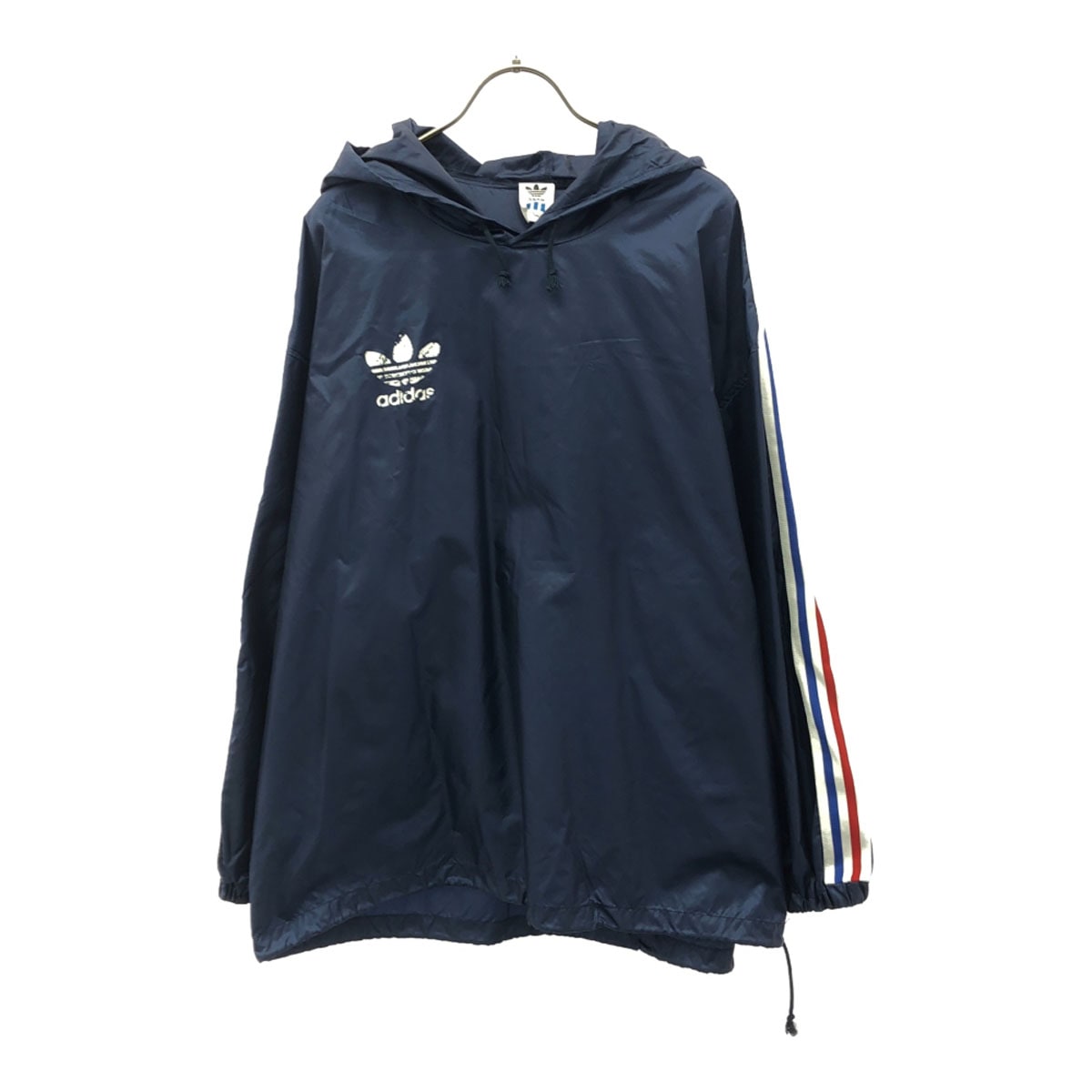 80s デサント製 ASR-8181A ヴィンテージ トレフォイルロゴ プリント 長袖 ナイロン パーカー M-L ネイビー バックプリント メンズ 古着