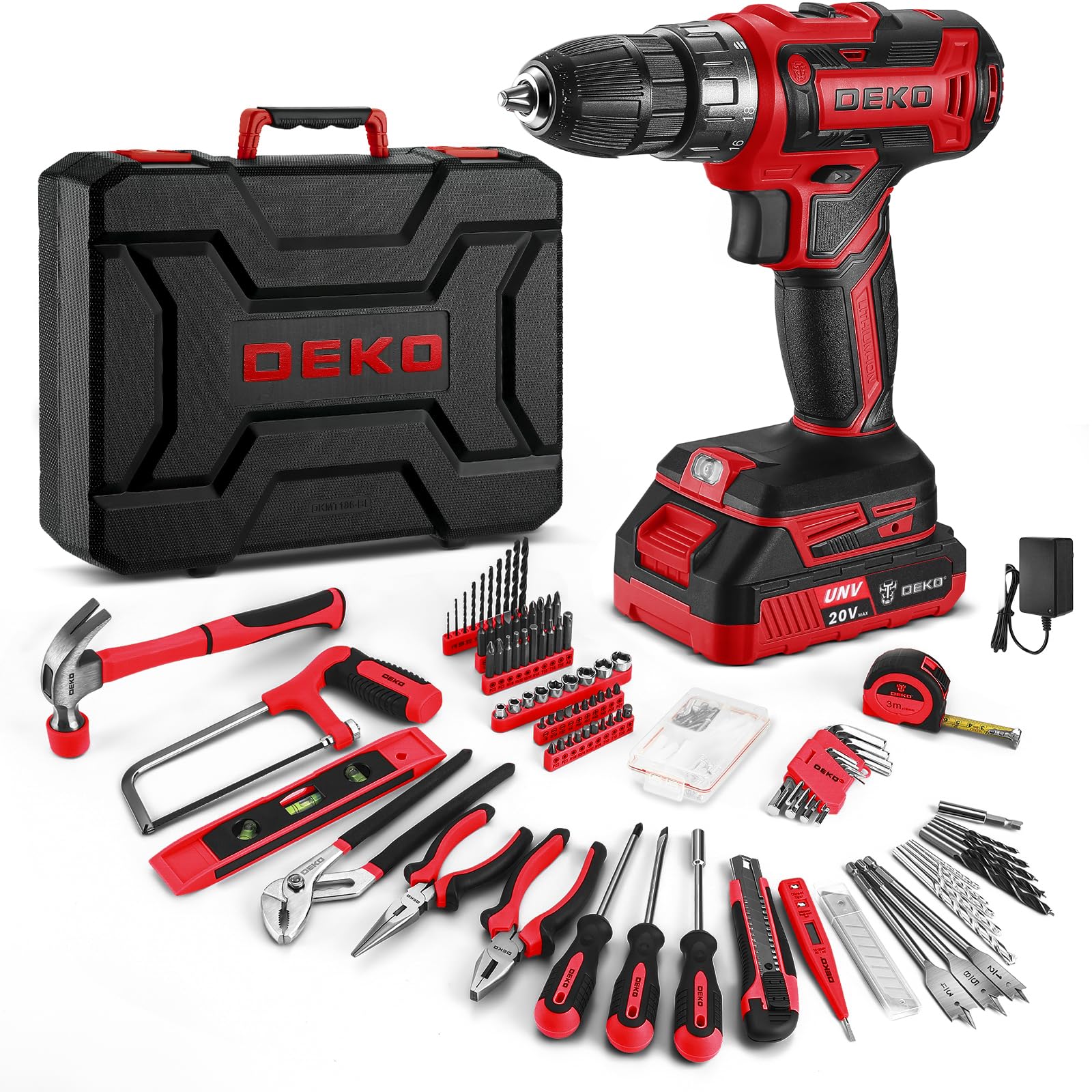 【20V電動ドリル付き】186点本組 工具セット ホームツールセット 家庭用 ツールセット 日曜大工 DIYセット 作業工具セット 家具の組み立て 住まいのメンテナンス用 修理道具セット 便利な収納ケ