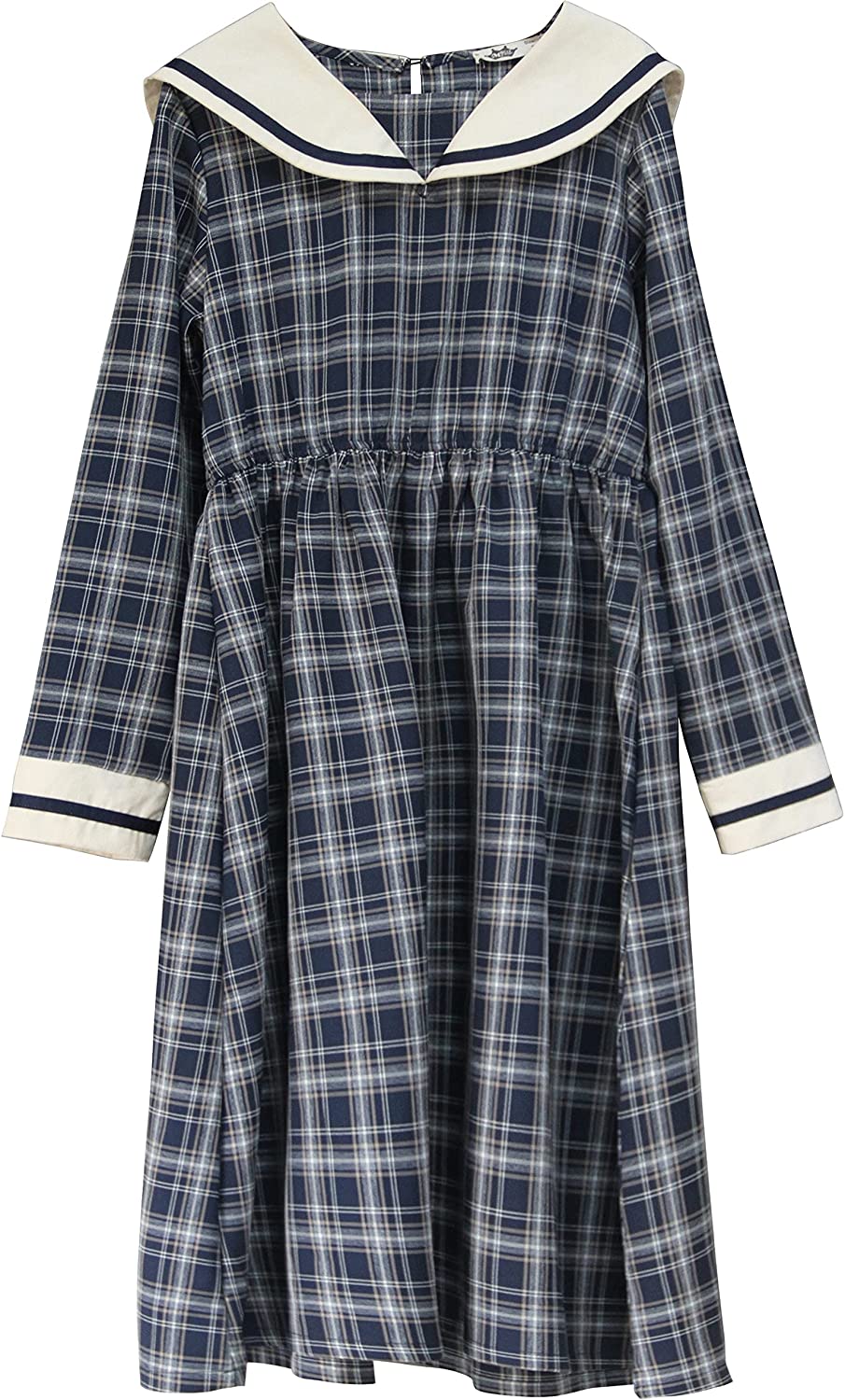 子供服女の子ジュニア ワンピース長袖子供海軍風ドレス 紺 インクブルーチェック柄秋冬発表会