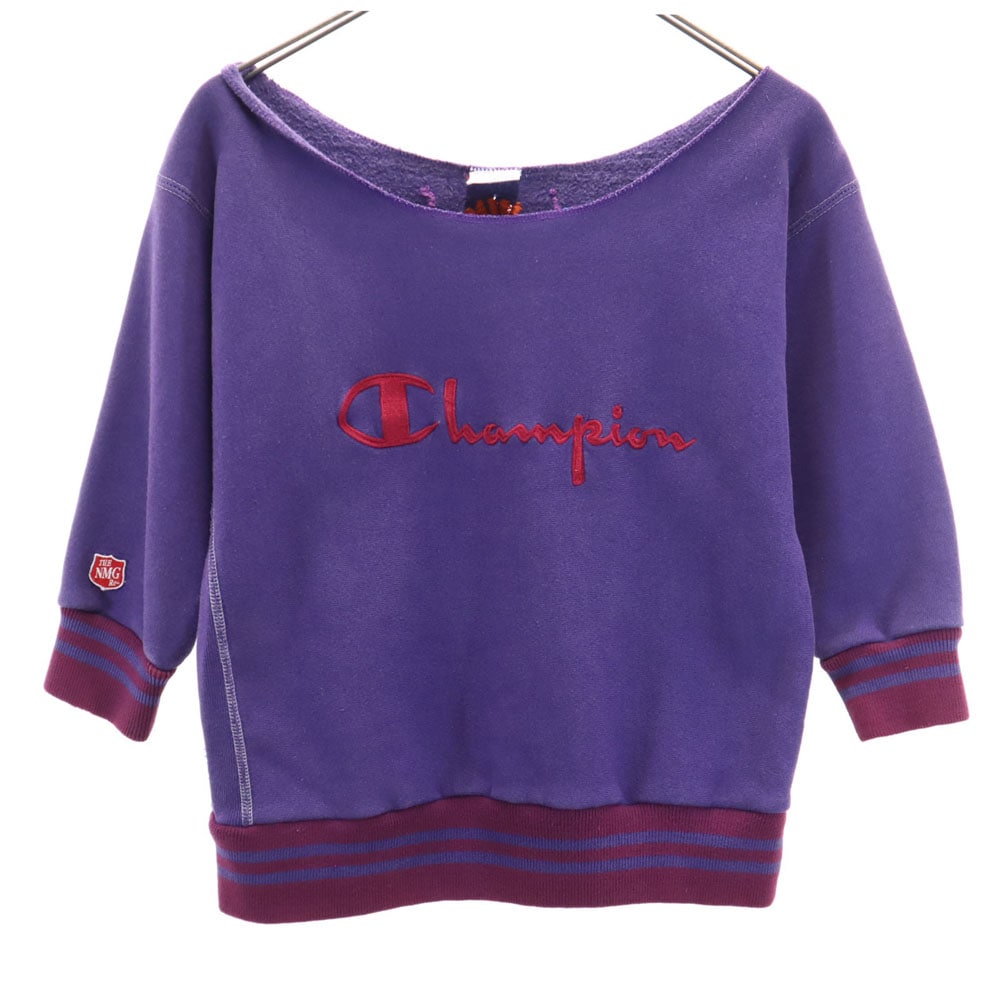 90s オールド 刺繍タグ 7分袖 リバースウィーブ スウェット トレーナー M パープル レディース