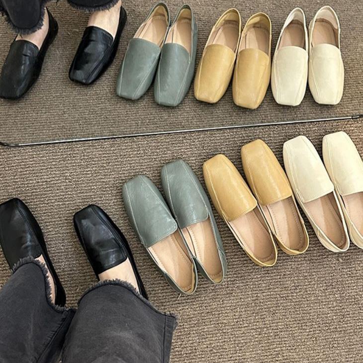 【韓国ins大人気】スクエアトゥ パンプス シンプル ぺたんこ 楽ちん 走れる 無地 韓国ファッション【ash406-661】【予約販売：15-20日】宅込