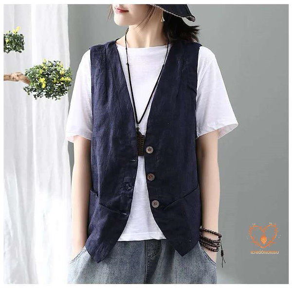 Qoo10] ジレ レディース ベスト 夏 春夏 綿麻