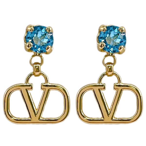 ピアス 5W2J0H29 YCW 64X Vロゴ メタル クリスタル ゴールド アクアマリーナ VLOGO SIGNATURE STRASS PENDANT EARRINGS