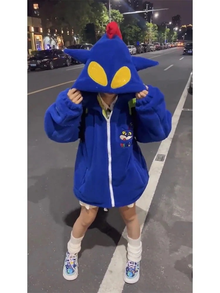 【2024新品入荷激安本日限定】塩漬け卵スーパーマン フード付きラムウール ジャケット レディース 2024 クレヨンしんちゃん ルーズベルベット 厚みのあるスウェットシャツ フード付きスウェットシャ