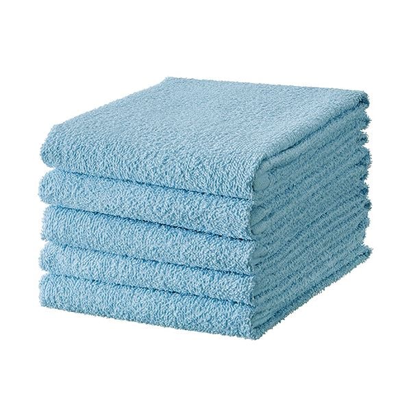 （まとめ） TANOSEEフェイスタオル ブルー 1パック（5枚） [x10セット]