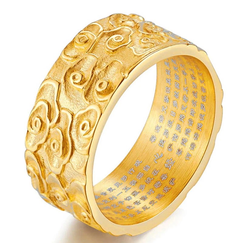 ゴールド雲海お経ステンレスリング（LRC419）指輪 15-25号 5サイズ 金色 内側に般若心経 漢字 唐草模様 プレゼント 男性 女性 親指 人差し指 中指 薬指 小指 r0251xxxxxxxx