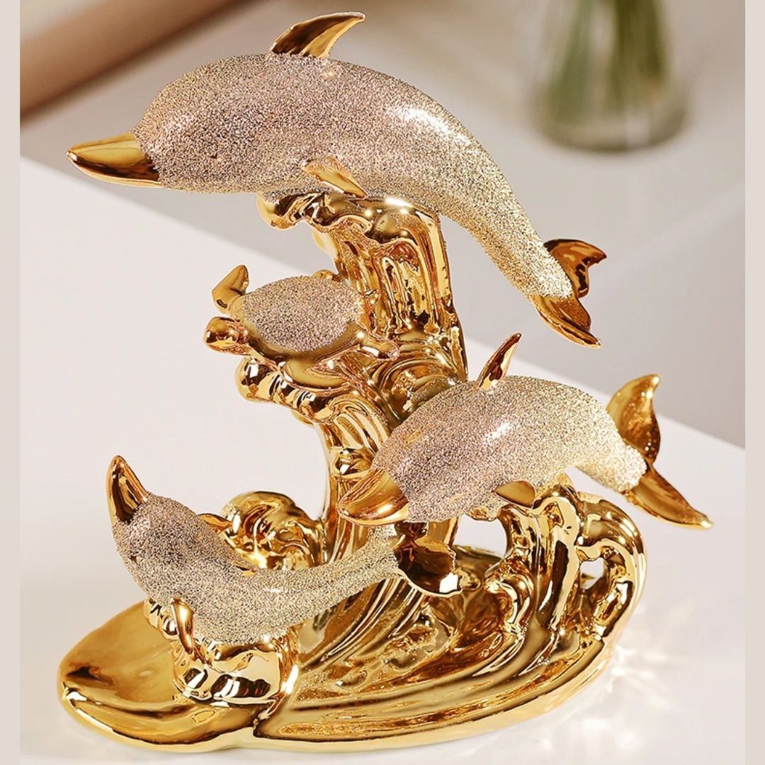 即日発送置物 イルカ ゴールド 海豚 ドルフィン 海 金運 安全 ウミガメ 亀 願掛け ユニーク ファンタジー メンズ レディース アニマル アンティーク デザイン オブジェ おし
