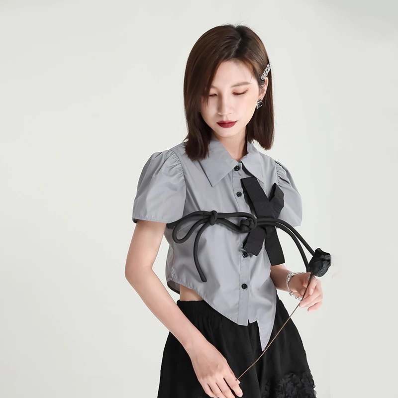 短丈 ブラウス 可愛いデザイン フリル袖 不規則 レディース おしゃれ Tシャツ ブラウス