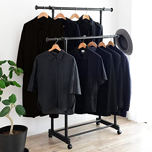 山善(YAMAZEN) ハンガーラック (パイプハンガー) キャスター付き 縦/横伸縮 ダブル 幅86-140×奥行43×高さ89-152cm