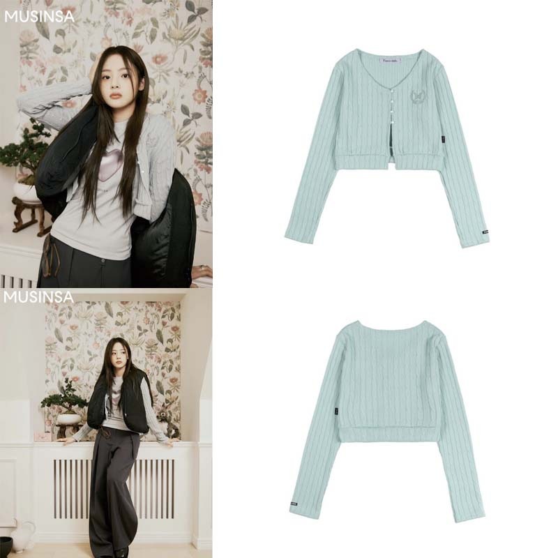 New Jeans ニュージーンズ MINJI ミンジ 着用 NASTY FANCY CLUB BAY LEAF BUTTON CARDIGAN ベイリーフ ボタン カーディガン