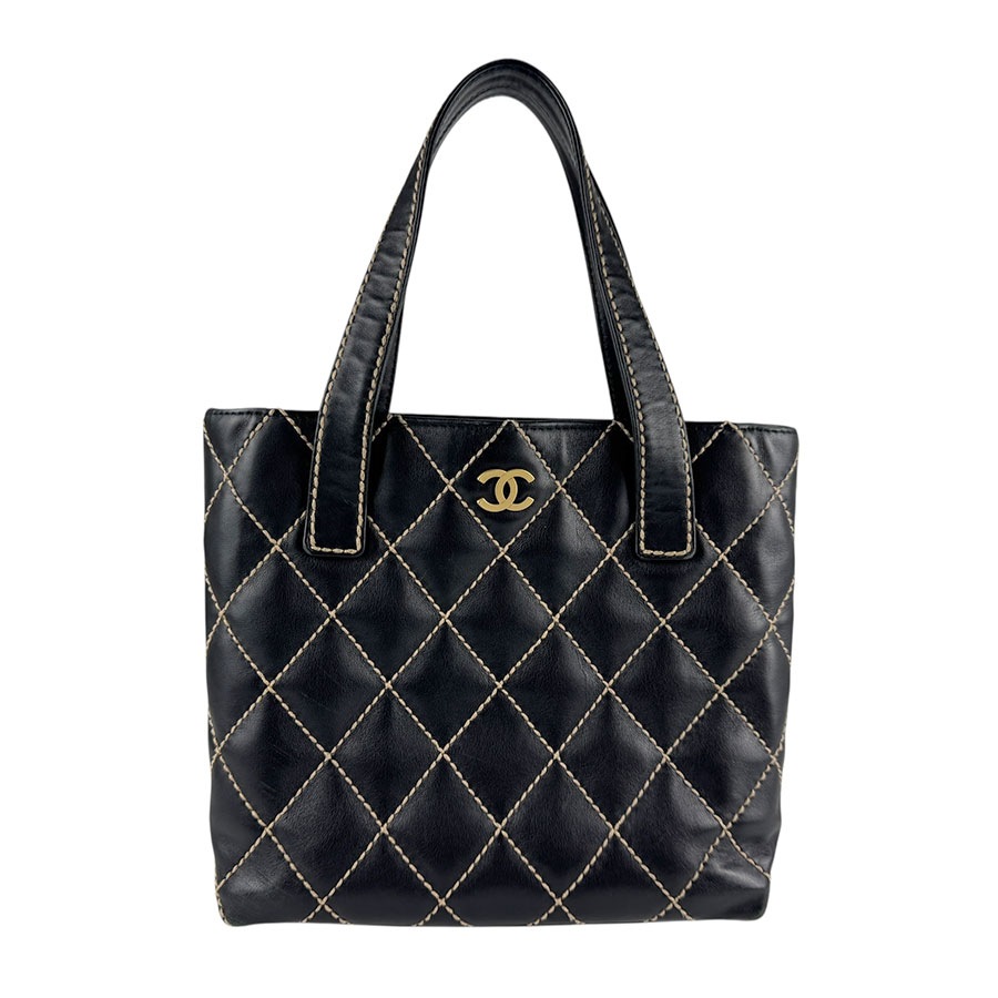シャネル CHANEL ハンドバッグ ワイルドステッチ レザー ブラック レディース z6532
