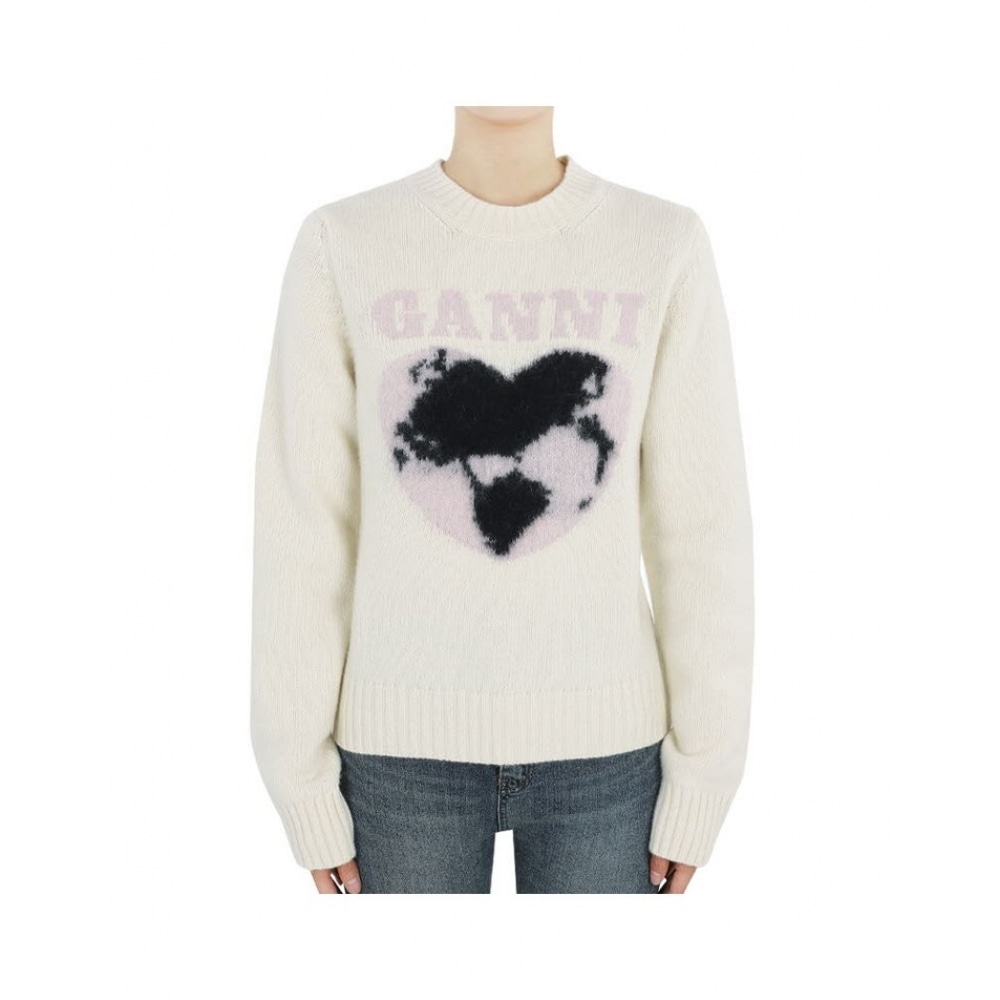 24 F/W GANI レディース EGERT LOVE グラフィックウールセーター (ホワイト) K2218 135