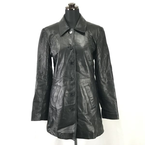 アンテイラー/ANN TAYLOR本革/高級レザーコート/アウター【レディースXS/黒/black】スモールサイズ/ステンカラー/Coats/Jackets/JumperscBH322