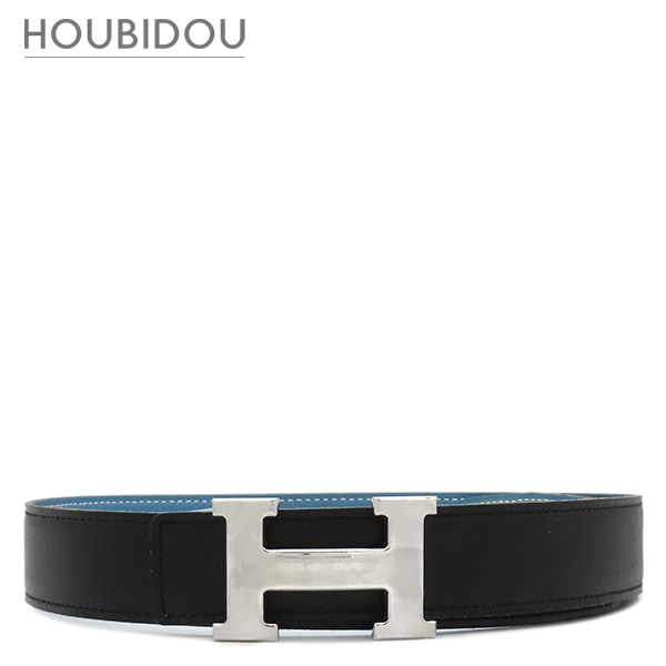 エルメス ベルト コンスタンスH ボックスカーフ トゴ ブラック×ブルージーン #75 シルバー金具 Hバックル リバーシブル H【中古】