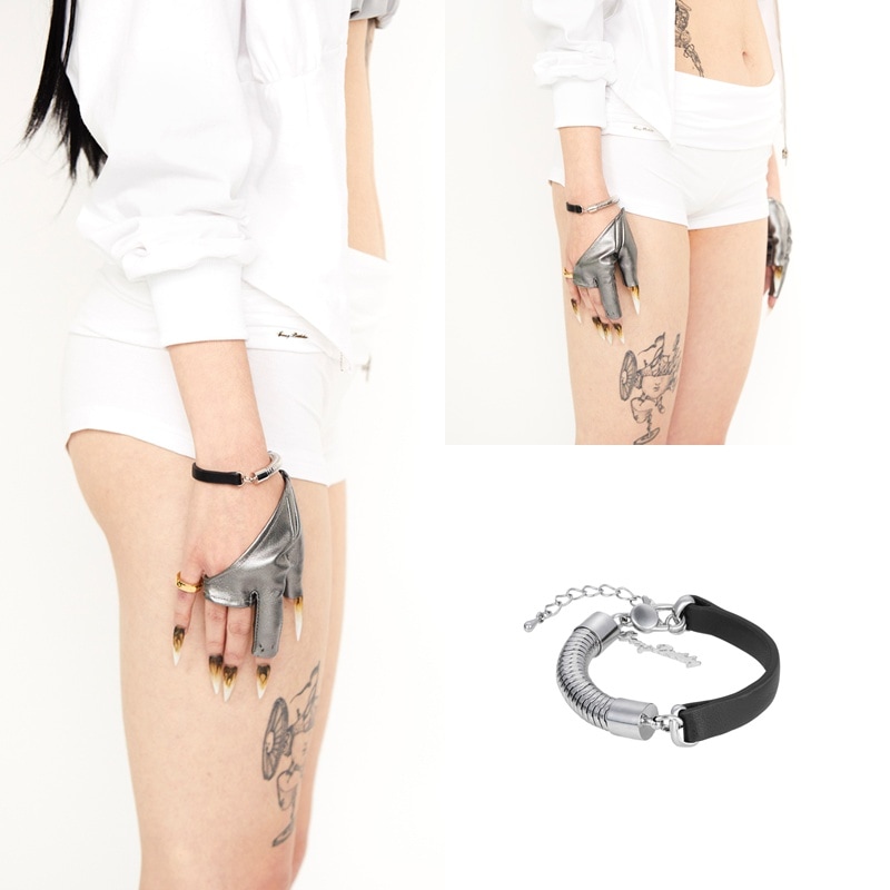 HALF-LEATHER BLACK ブレスレット 韓国のファッション