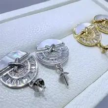 S925 スターリングシルバーパールとジルコンデザインイヤリング DIY ジュエリーアクセサリーマイクロセットマザーオブパール耳スタッドとリング