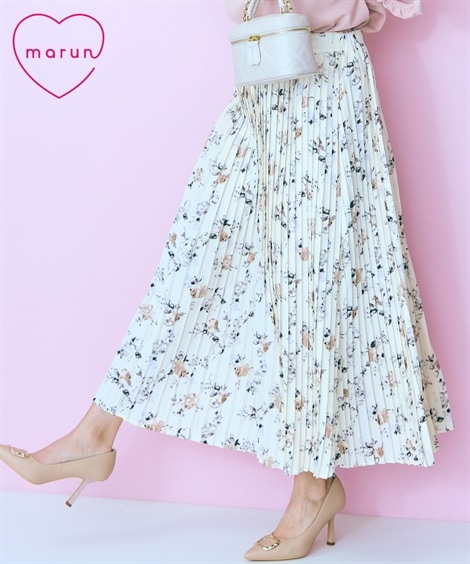 ロングスカート 大きいサイズ 花柄プリーツスカート marun
