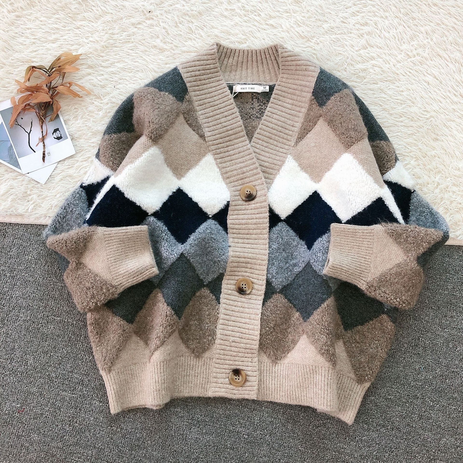 2020年秋冬新作 レイジースタイル レトロ ダイヤモンド 厚手 カーディガン セーター レディース ゆったり アウター 万能 ニットジャケット