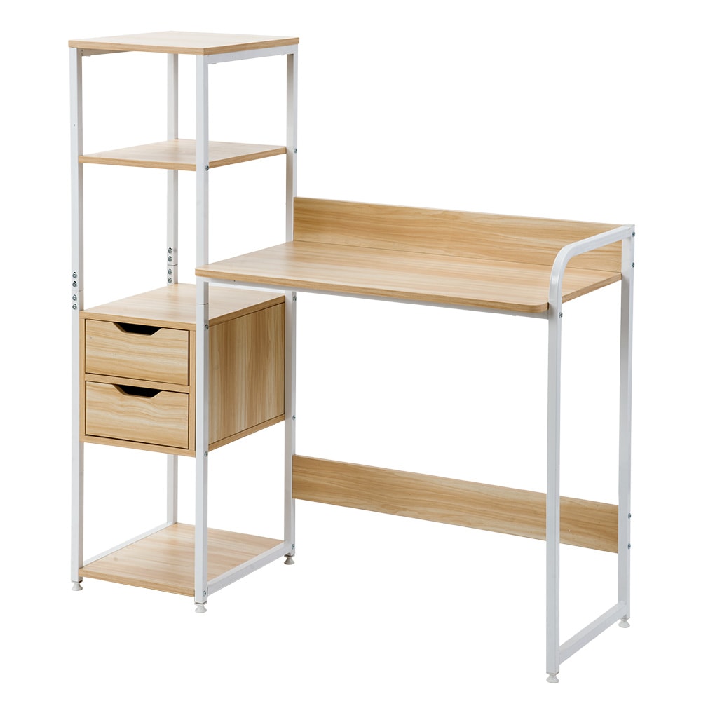 パソコンデスク 引き出し付き　3段シェルフ付 パソコンデスク 木製 ミシン台 書斎机 学習机 勉強机