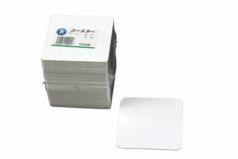 （まとめ買い）カミイソ産商 No.107 白角コースター 絹目入り90x90（1mm） 100枚入 [x5]