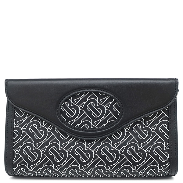 バーバリー 2WAYバッグ BTロゴ レザー ショルダー レザー ブラック シルバー金具 黒 白 ショルダー クラッチ 【中古】